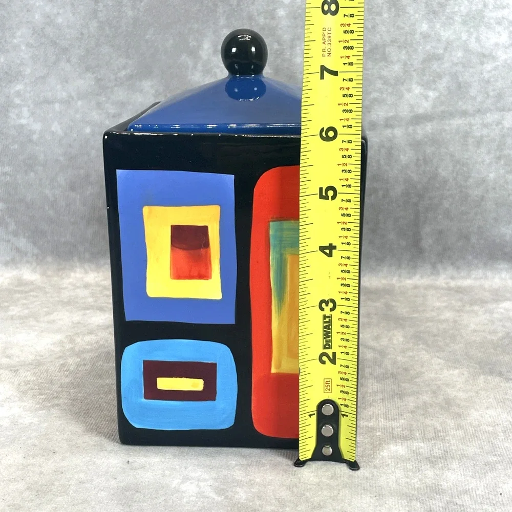 Mary Naylor Designs Modern Ceramic Canister Blue Lid Hand Painted Abstract 6x4.5